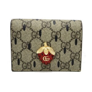Gucci Compact Bi fold Wallet Strawberry Gray Leather